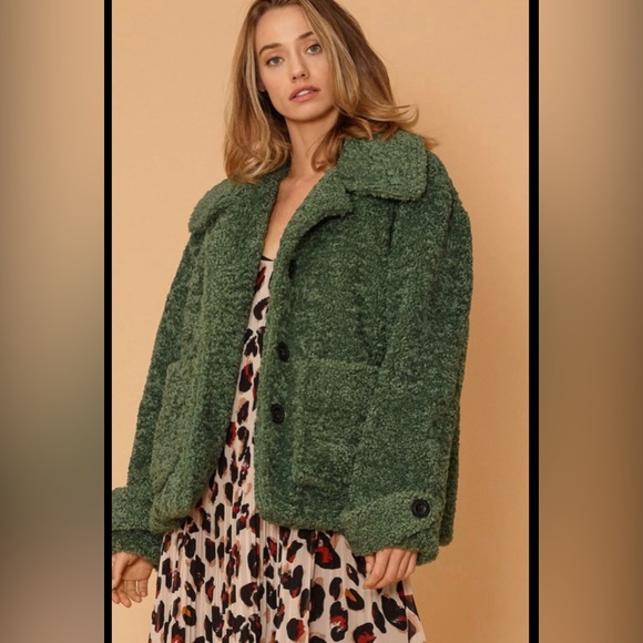 Green shearling jacket - Picture 1 of 3